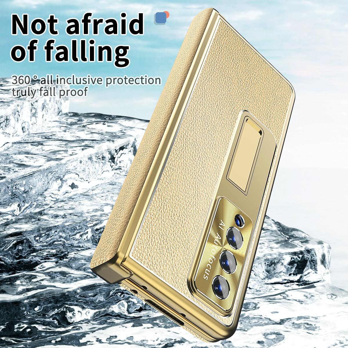 Shockproof Magnetic Litchi Pattern Phone Case for Samsung Galaxy z Fold 4 - Blue Gold