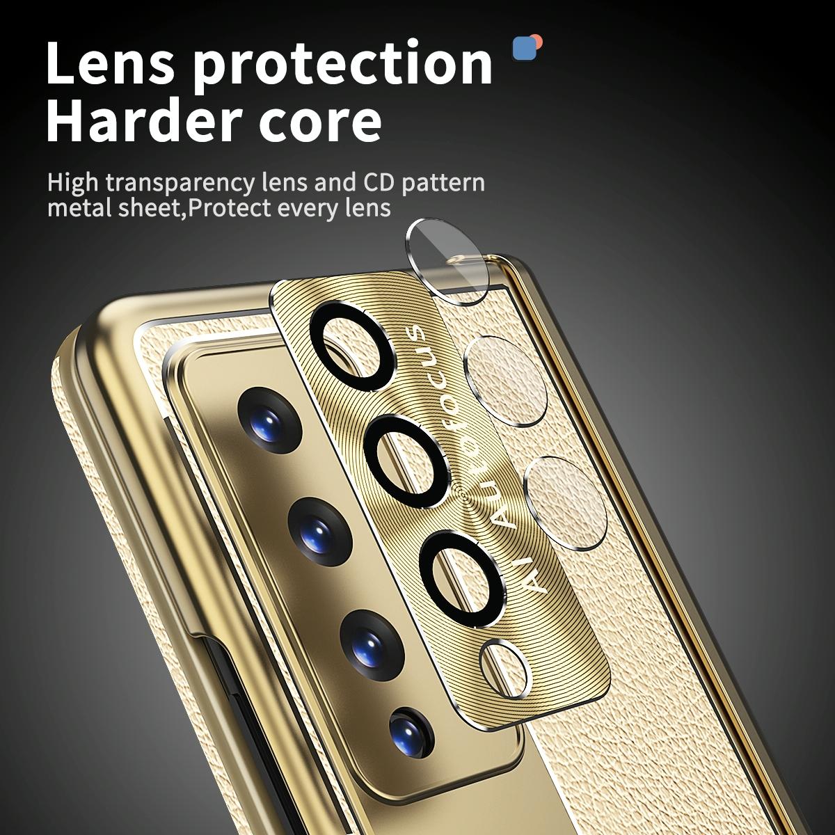 Shockproof Magnetic Litchi Pattern Phone Case for Samsung Galaxy z Fold 4 - Blue Gold
