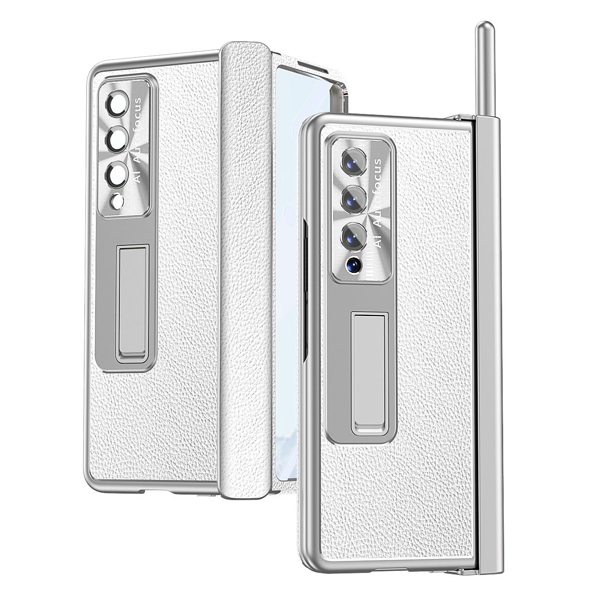 Shockproof Magnetic Litchi Pattern Phone Case for Samsung Galaxy z Fold 4 - Blue Gold