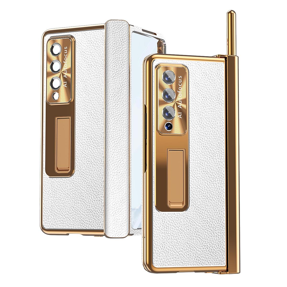 Shockproof Magnetic Litchi Pattern Phone Case for Samsung Galaxy z Fold 4 - Blue Gold