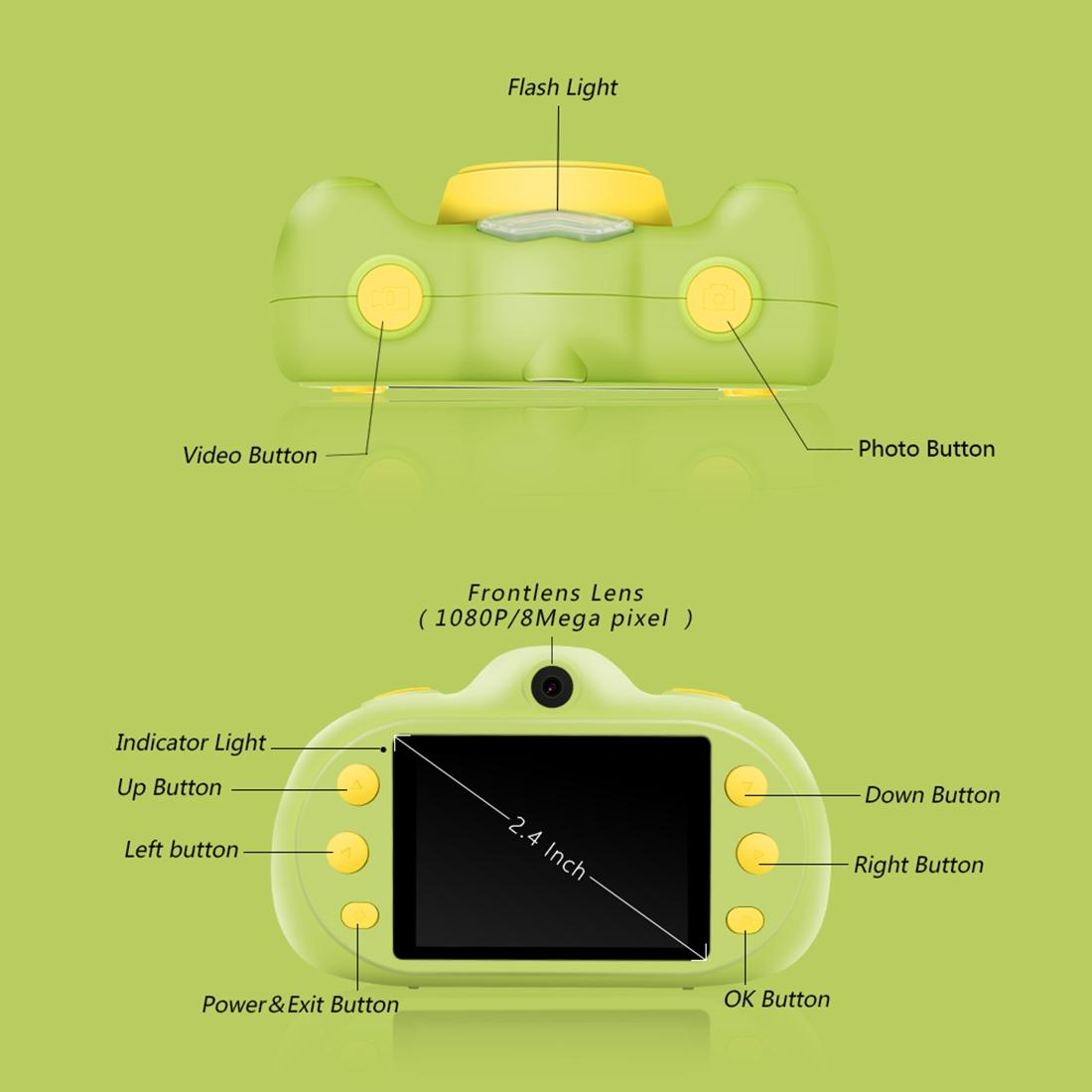 8mp Dual-lens Children Camera with 2.4 Screen Supports 32gb Tf Card - Green