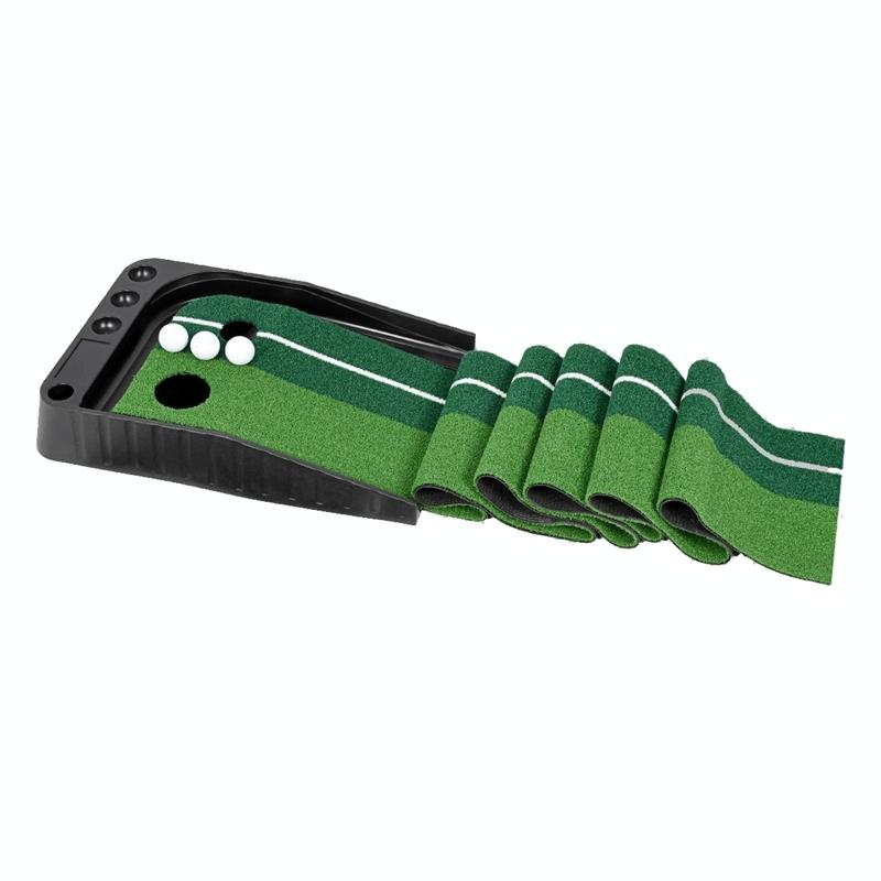 2.5M Golf Mini Putting Mat With Push Rod Trainer - Fairway Green