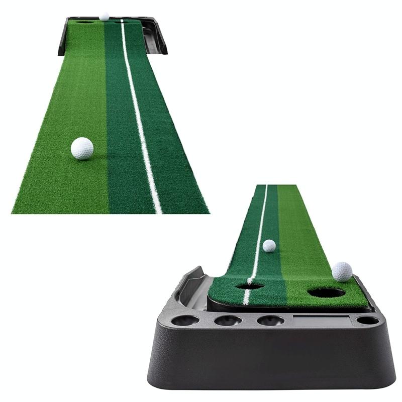 2.5M Golf Mini Putting Mat With Push Rod Trainer - Fairway Green