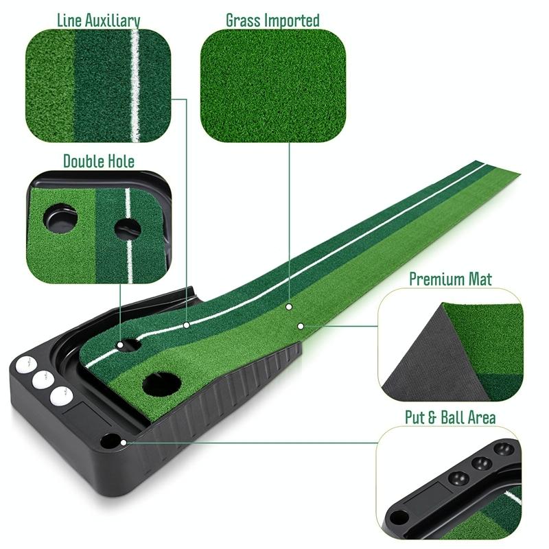 2.5M Golf Mini Putting Mat With Push Rod Trainer - Fairway Green