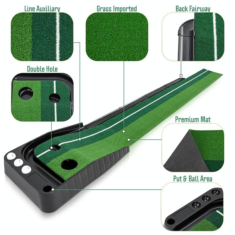 2.5M Golf Putting Mat With Push Rod Trainer & 6 Balls - No Auto Return