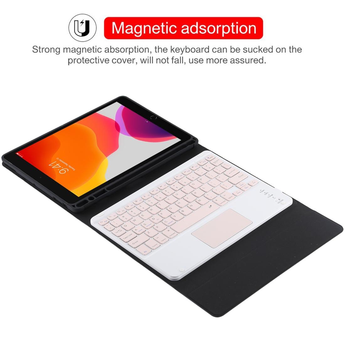 Bluetooth Keyboard & Tablet Case For Ipad 10.2 / Ipad Air 2019 - Detachable Touch Pad Pen Slot Holder - Pink Leather - Dark Green