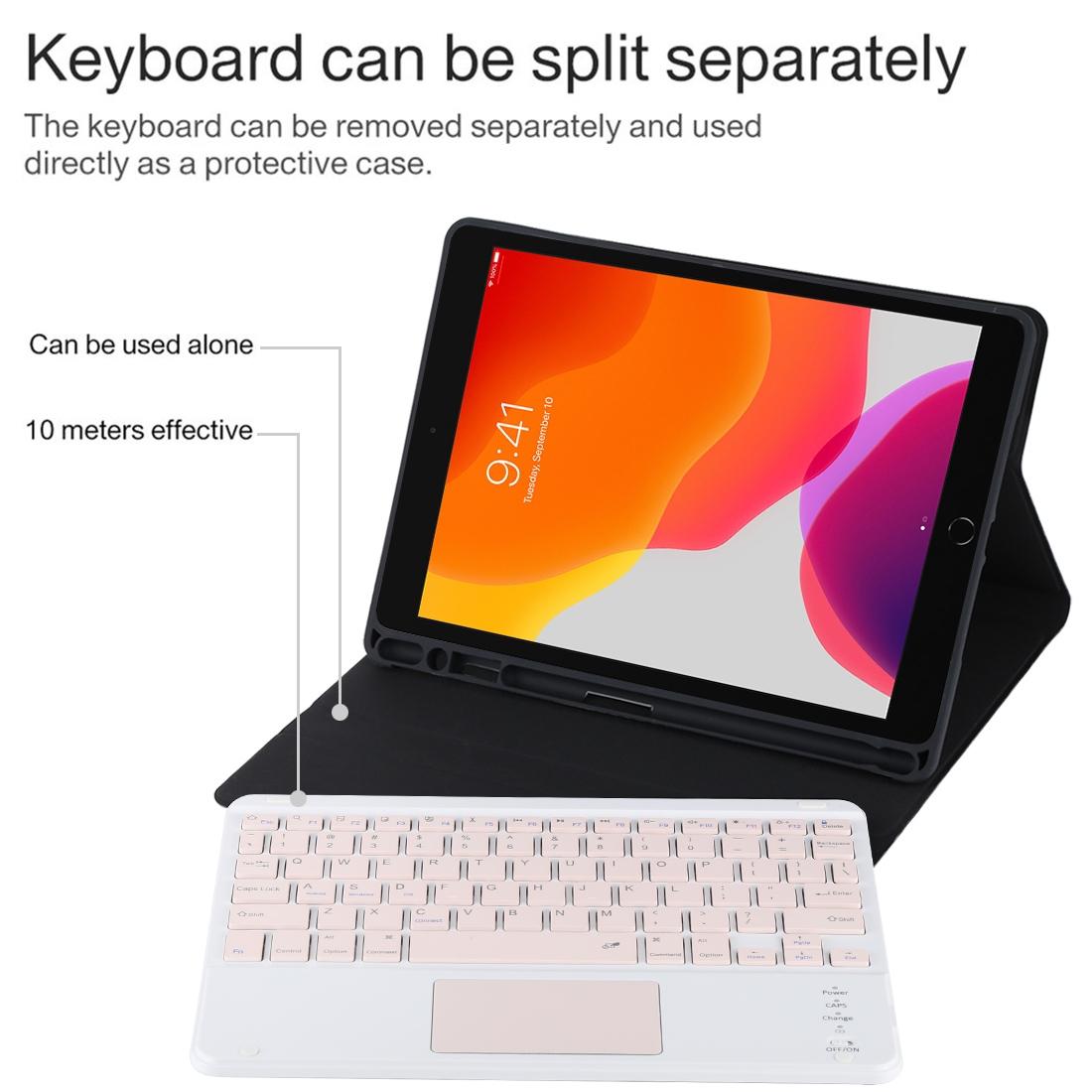 Bluetooth Keyboard & Tablet Case For Ipad 10.2 / Ipad Air 2019 - Detachable Touch Pad Pen Slot Holder - Pink Leather - Dark Green
