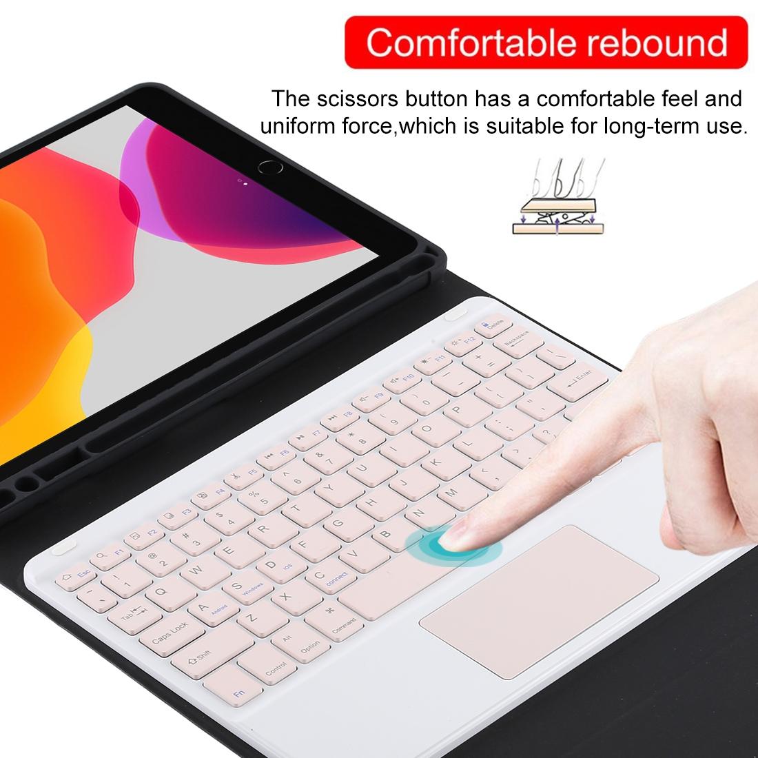 Bluetooth Keyboard & Tablet Case For Ipad 10.2 / Ipad Air 2019 - Detachable Touch Pad Pen Slot Holder - Pink Leather - Dark Green