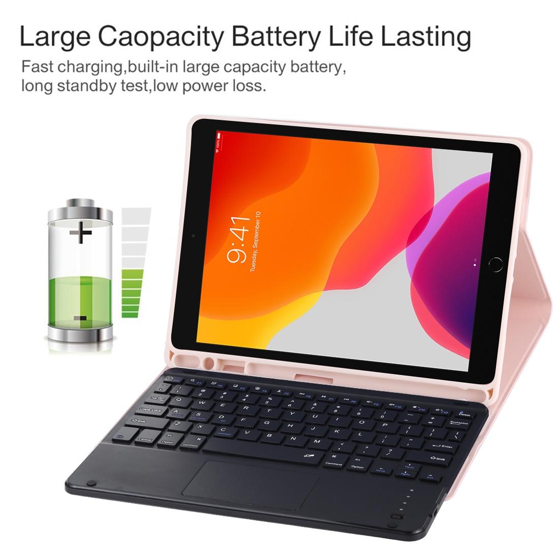 Bluetooth Keyboard & Tablet Case For Ipad 10.2 / Ipad Air 2019 - Detachable Touch Pad Pen Slot Holder - Microfiber Leather - Dark Green