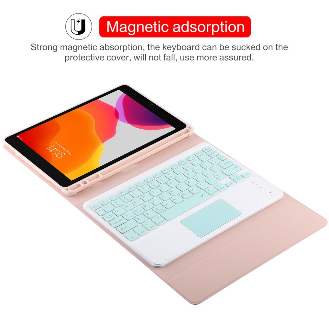 Bluetooth Keyboard & Tablet Case For Ipad 10.2 / Ipad Air 2019 - Detachable Touch Pad Pen Slot Holder - Microfiber Leather - Dark Green