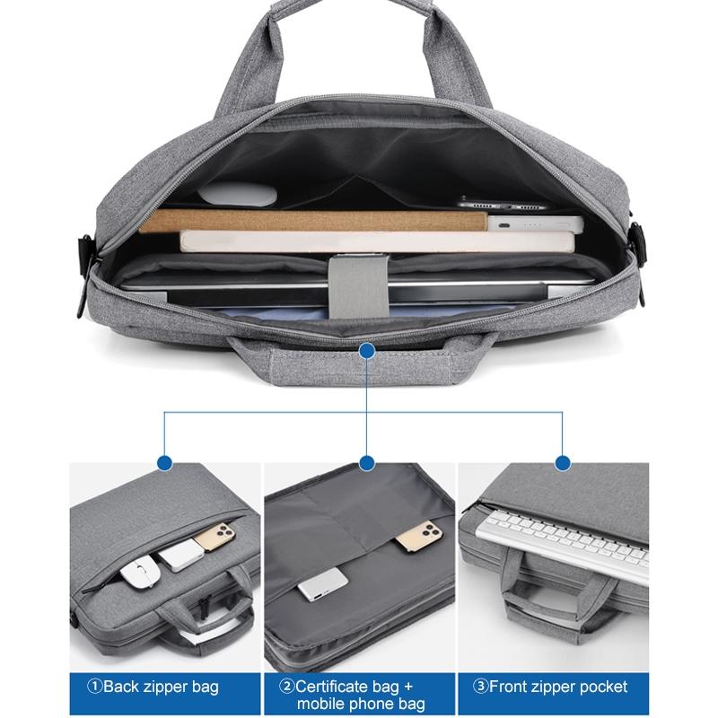 Portable 15 Inch Laptop Leather Handbag For Business Briefcase - Dark Grey