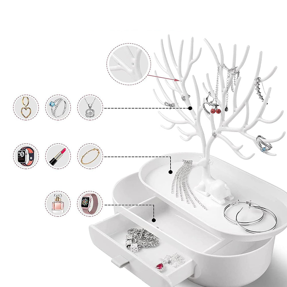 Vibe Geeks Antlers Tree Tower Jewelry Display Stand for Ring Earrings Necklace Bracelet - Green Basic Model