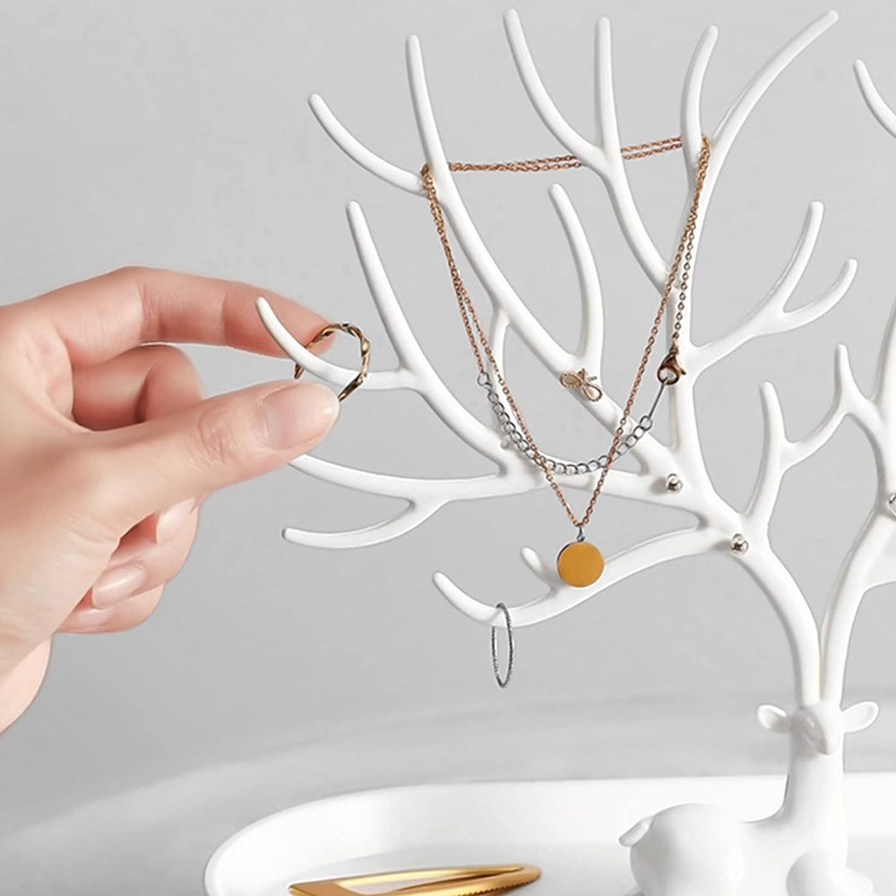Vibe Geeks Antlers Tree Tower Jewelry Display Stand for Ring Earrings Necklace Bracelet - Green Basic Model