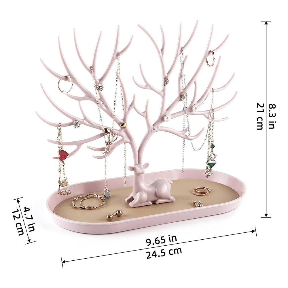 Vibe Geeks Antlers Tree Tower Jewelry Display Stand for Ring Earrings Necklace Bracelet - Pink Basic Model