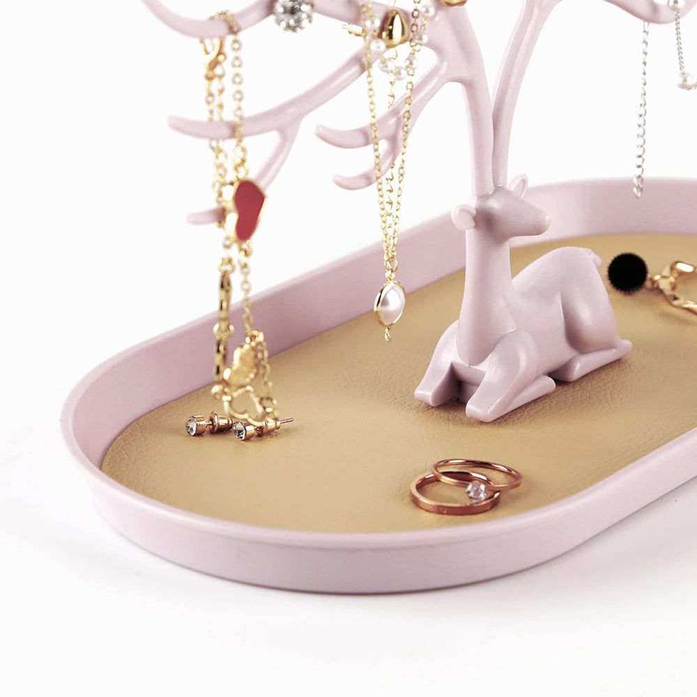Vibe Geeks Antlers Tree Tower Jewelry Display Stand for Ring Earrings Necklace Bracelet - Pink Basic Model