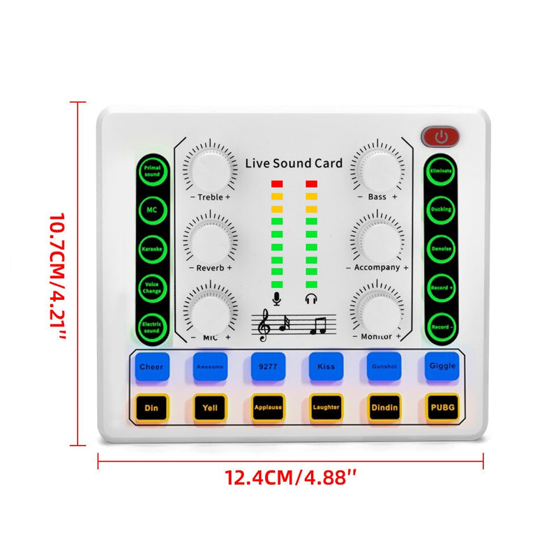Vibe Geeks Noise Reduction Sound Card Digital Audio Mixer for Live Streaming-typec Rechargeable - White