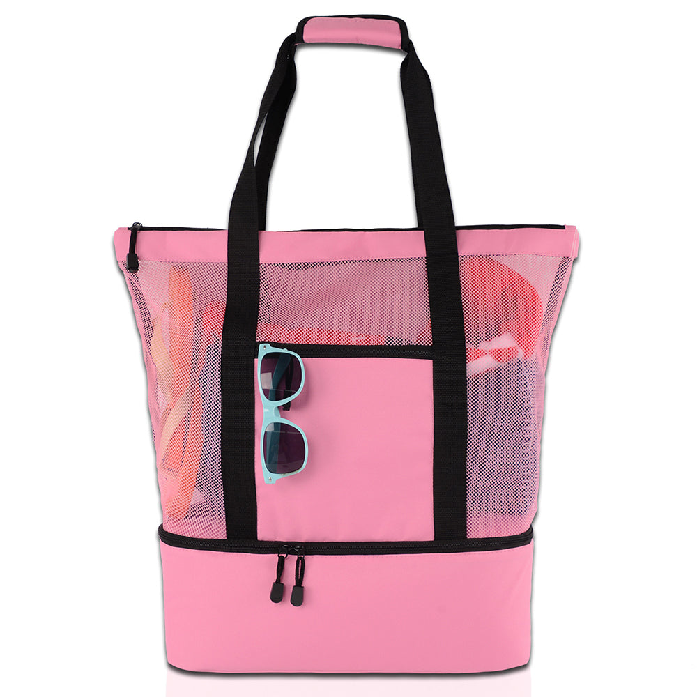 Vibe Geeks 2 in 1 Mesh Beach Tote Bag with Insulated Cooler - Green
