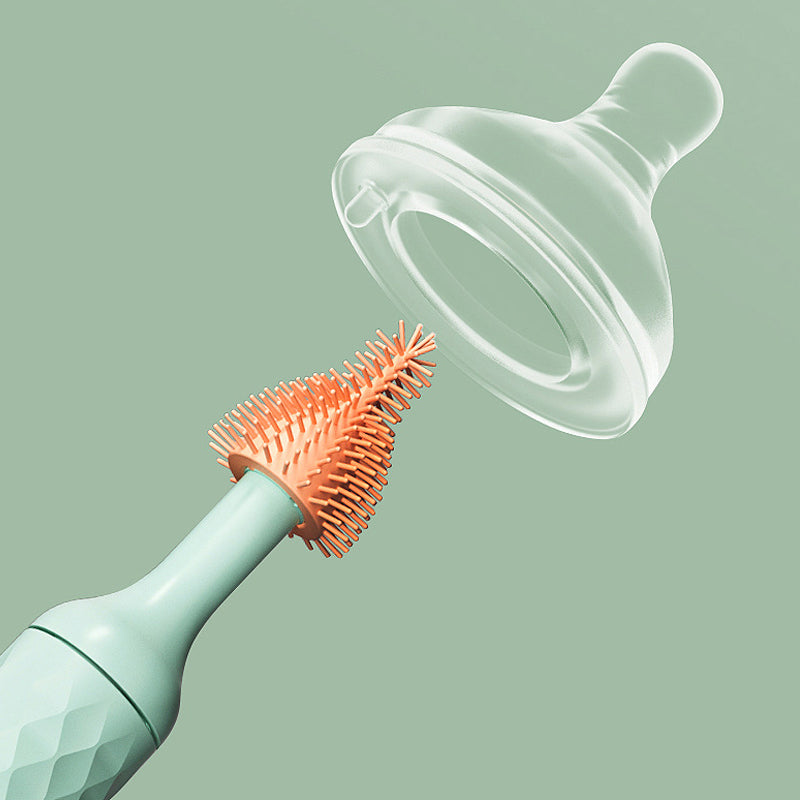 Vibe Geeks 360° Rotation Long Handle Reusable Silicone Baby Bottle Brush Set - Green