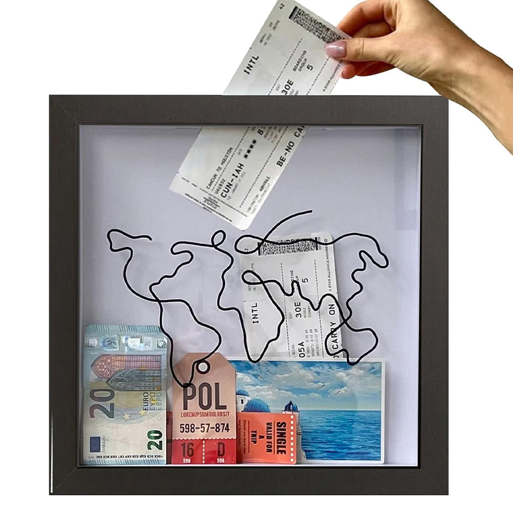 Vibe Geeks Adventure Archive Box Wood Frame Travel Tickets Keepsakes Storage Frame - Coffee - Small
