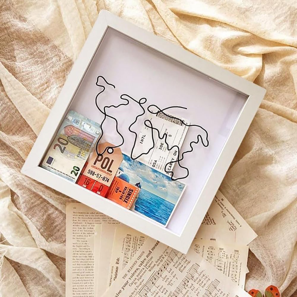 Vibe Geeks Adventure Archive Box Wood Frame Travel Tickets Keepsakes Storage Frame - Coffee - Small