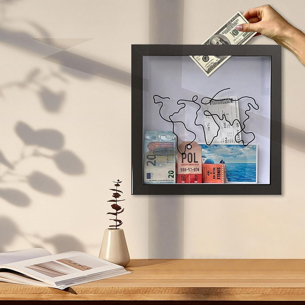 Vibe Geeks Adventure Archive Box Wood Frame Travel Tickets Keepsakes Storage Frame - Coffee - Small