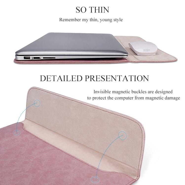 Horizontal Magnetic Leather Laptop Inner Bag - Invisible Buckle - Grey