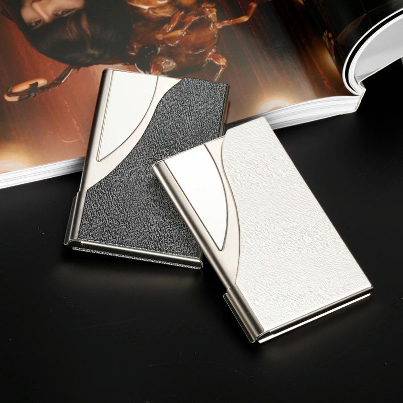 Stainless Steel Business Card Case Large Capacity - Litchi Purple
