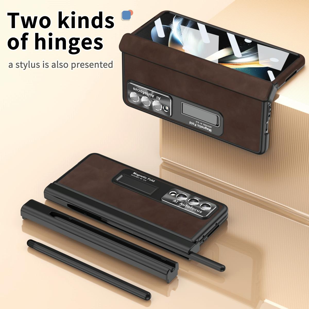 Magnetic Phone Case for Samsung Galaxy z Fold 4 - Napa Pattern - Brown