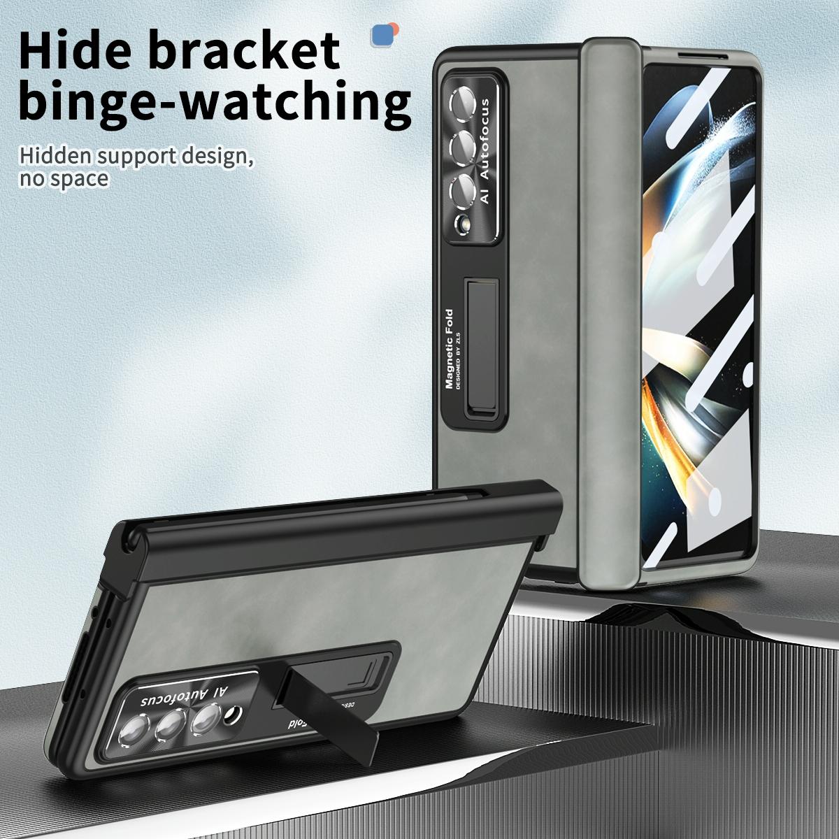 Magnetic Phone Case for Samsung Galaxy z Fold 4 - Napa Pattern - Brown