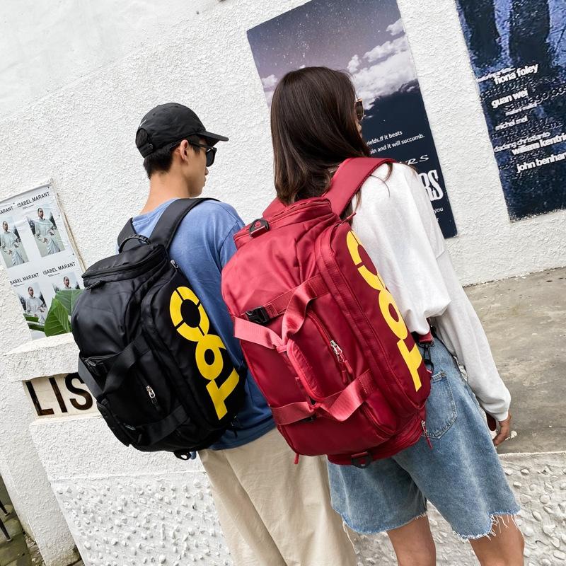 Large Capacity Sports Bag With Wet / Dry Separation - Dark Blue Yellow