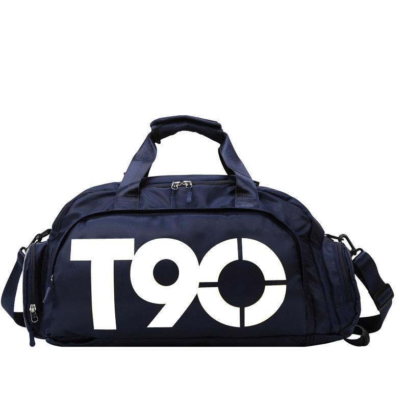 Large Capacity Sports Bag With Wet / Dry Separation - Dark Blue Yellow