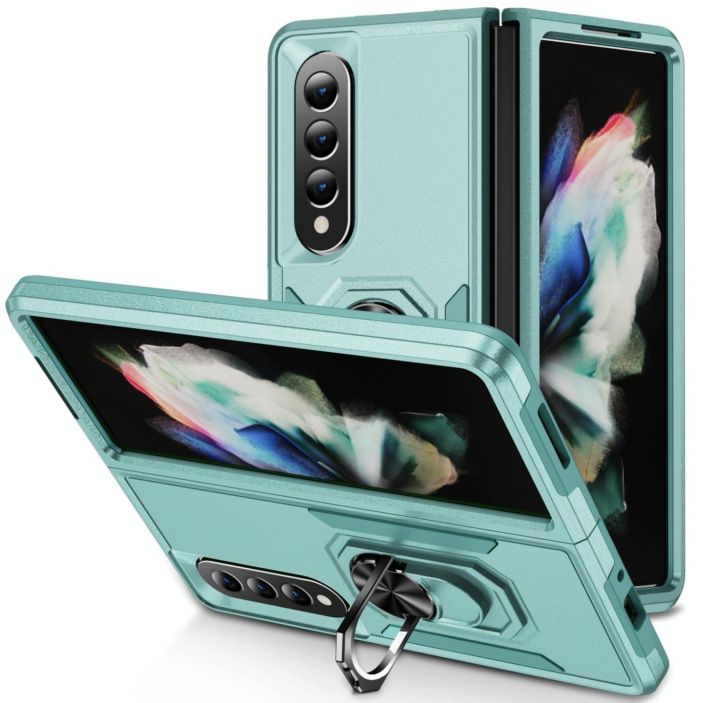For Samsung Galaxy Z Fold4 5G Shockproof Case With Holder - Pc Tpu - Green + Pink