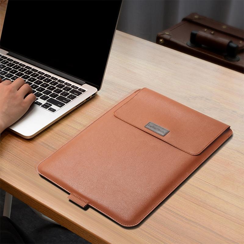 Universal 4-In-1 Laptop Bag Set Waterproof Pu Leather Handle Stand Pen Holder Winders Mouse & Charger Bags - 13 / 14 Inch - Grey