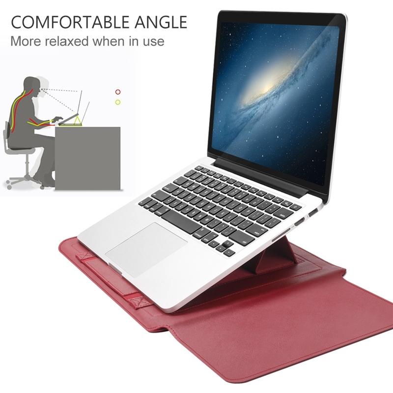 Universal 4-In-1 Laptop Bag Set Waterproof Pu Leather Handle Stand Pen Holder Winders Mouse & Charger Bags - 13 / 14 Inch - Grey