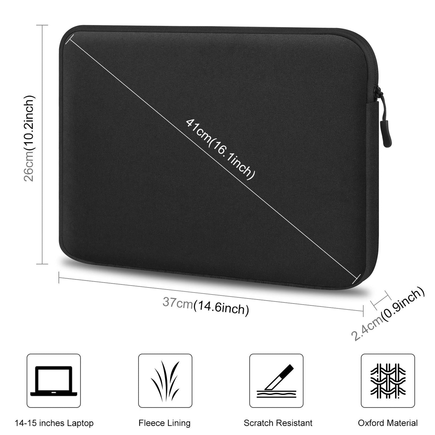 14-15 Inch Laptop Sleeve Briefcase Bag with Zipper - Grey