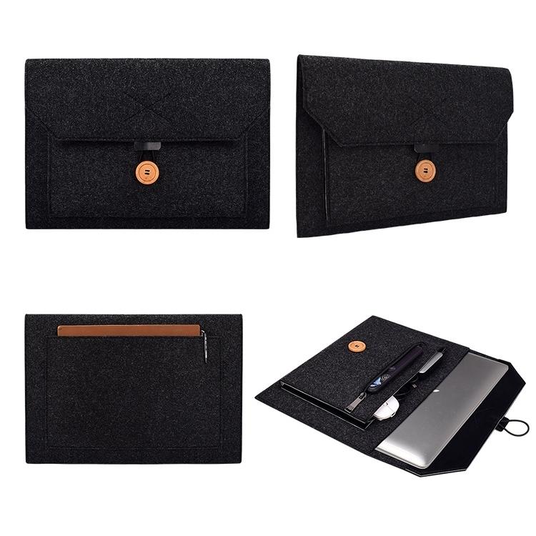 Versatile Felt Laptop Inner Bag with Button Closure - Grey