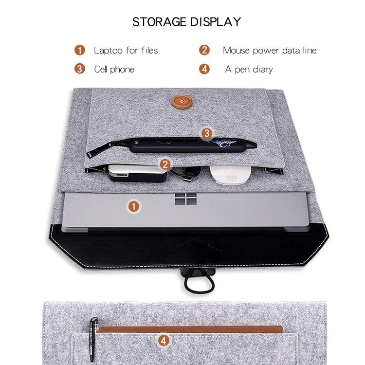 Versatile Felt Laptop Inner Bag with Button Closure - Grey