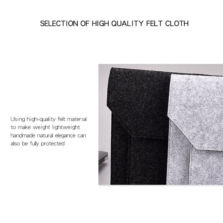 Versatile Felt Laptop Inner Bag with Button Closure - Grey