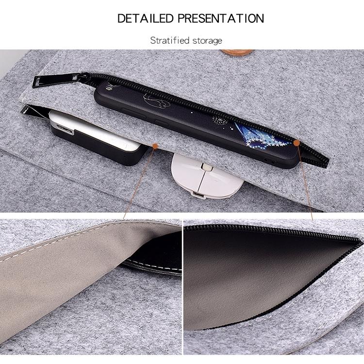 Versatile Felt Laptop Inner Bag with Button Closure - Grey