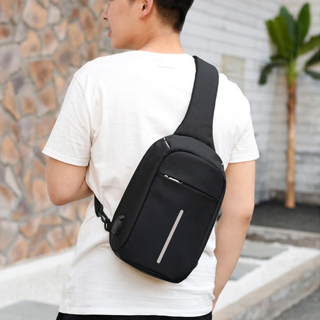 Portable Anti Theft Chest Bag With Usb Charging For Outdoor Sports Men / Women - Grey