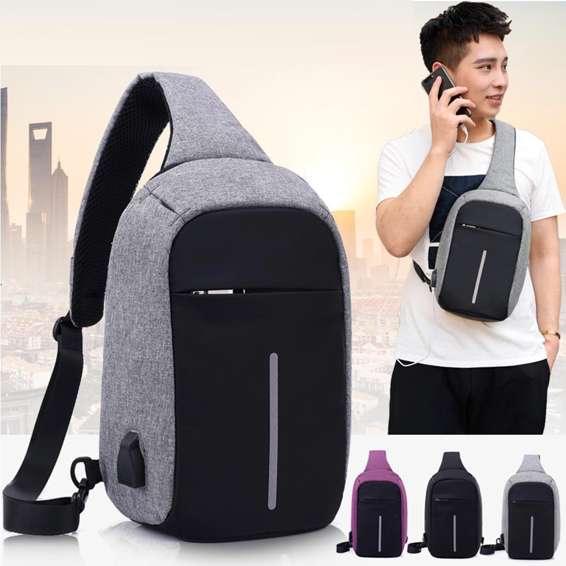 Portable Anti Theft Chest Bag With Usb Charging For Outdoor Sports Men / Women - Grey