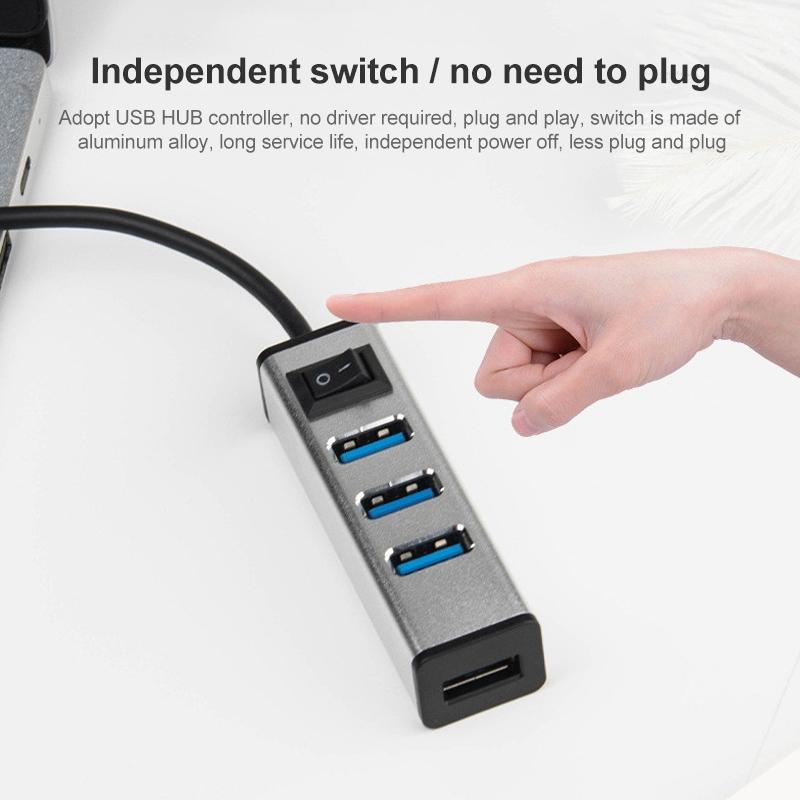 4-Port Aluminum Usb 3.0 Hub With Switch - Grey