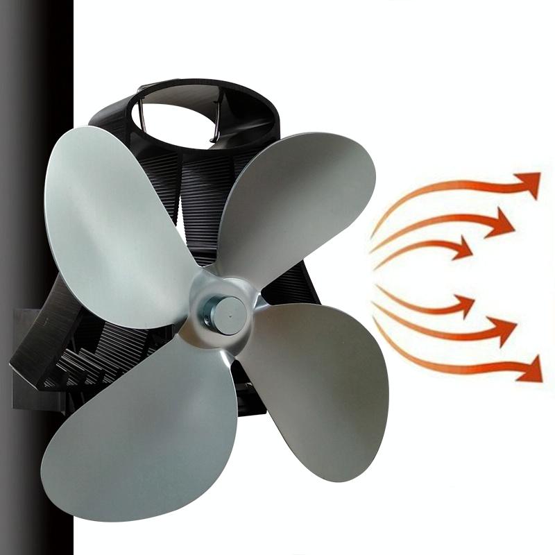 4-Blade Heat Powered Fireplace Stove Fan - Aluminum - Grey