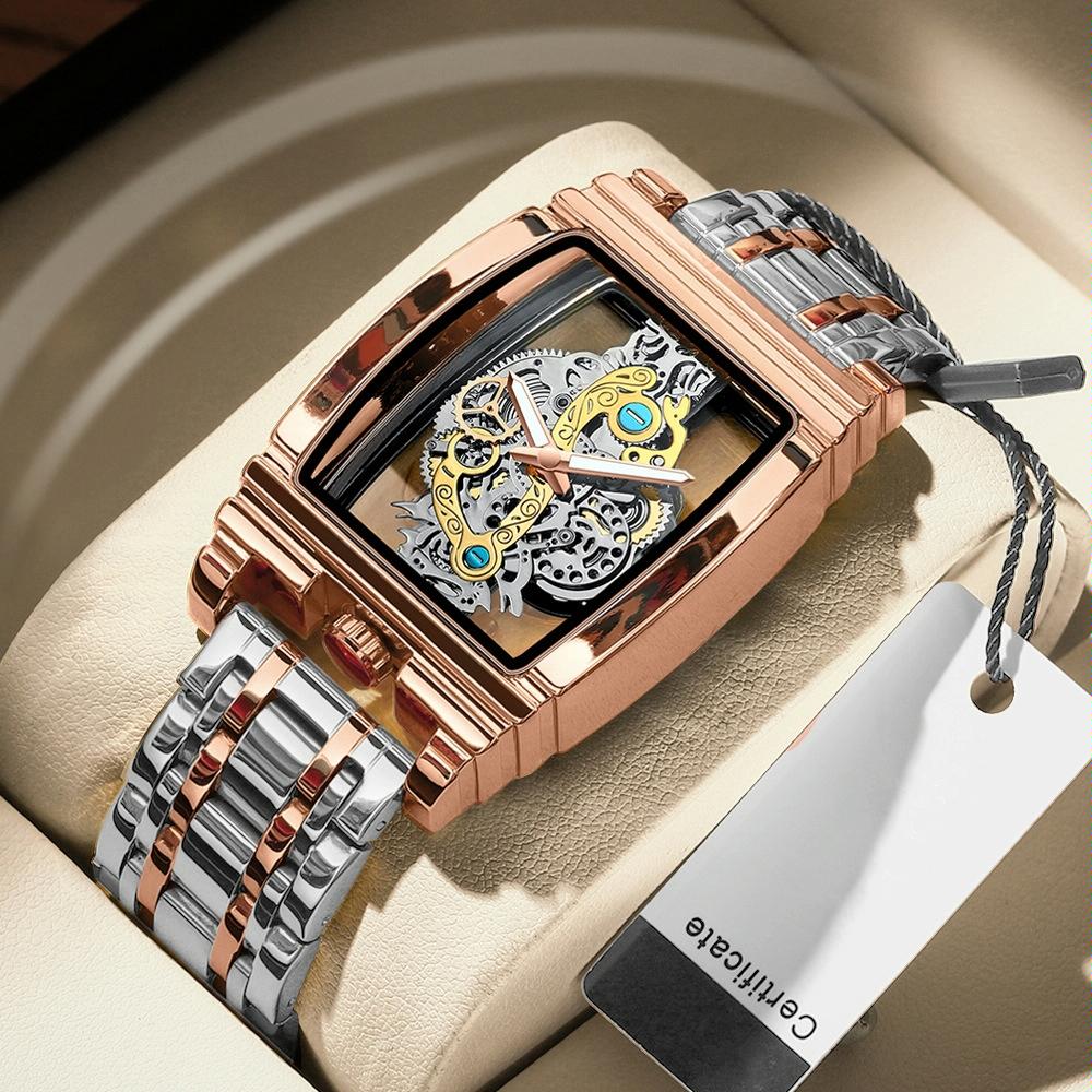 Waterproof Luminous Business Watch for Men - Gear Hollow Outdoor - Black Leather Black Steel
