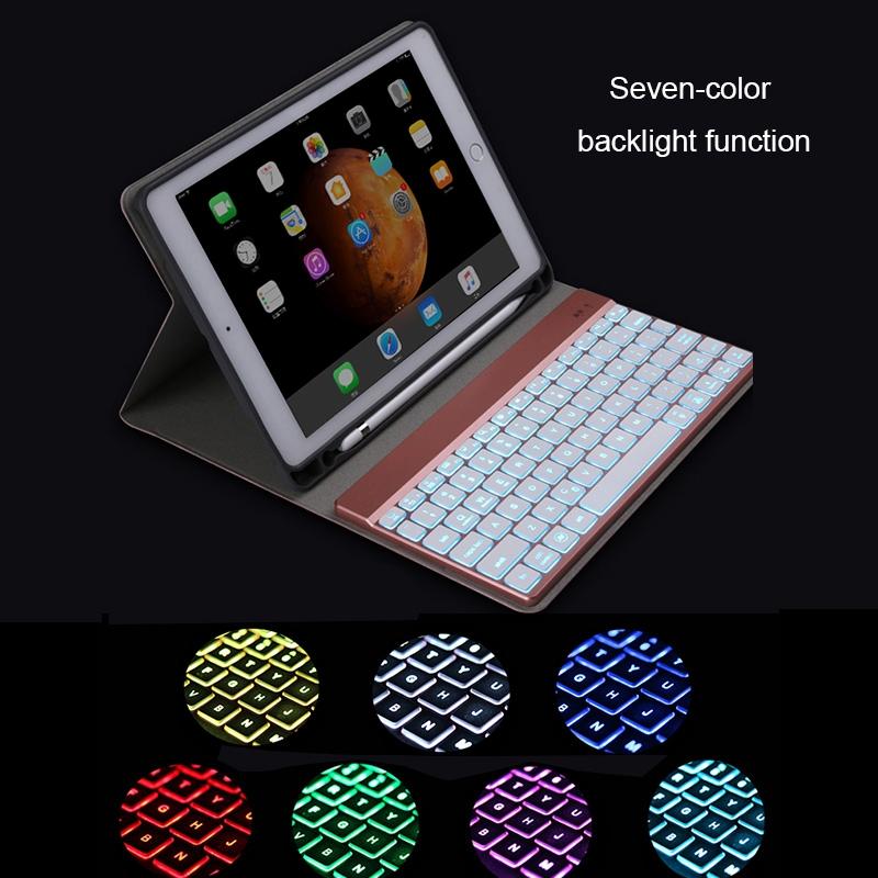 Detachable Bluetooth Keyboard & Leather Tablet Case For Ipad Pro / Air 9.7 With Colourful Backlight & Holder - Champagne Gold