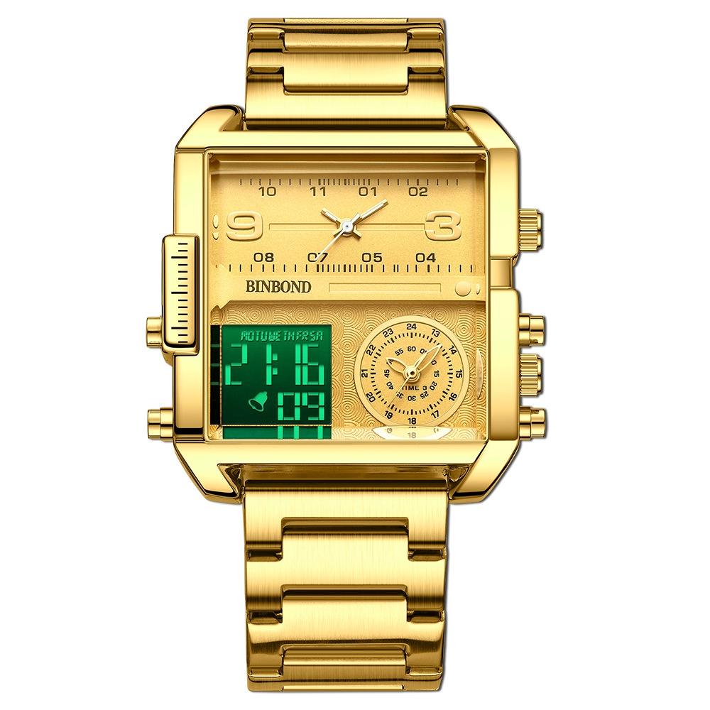 Waterproof Square Multifunctional Sports Quartz Watch - Full-Gold-Black
