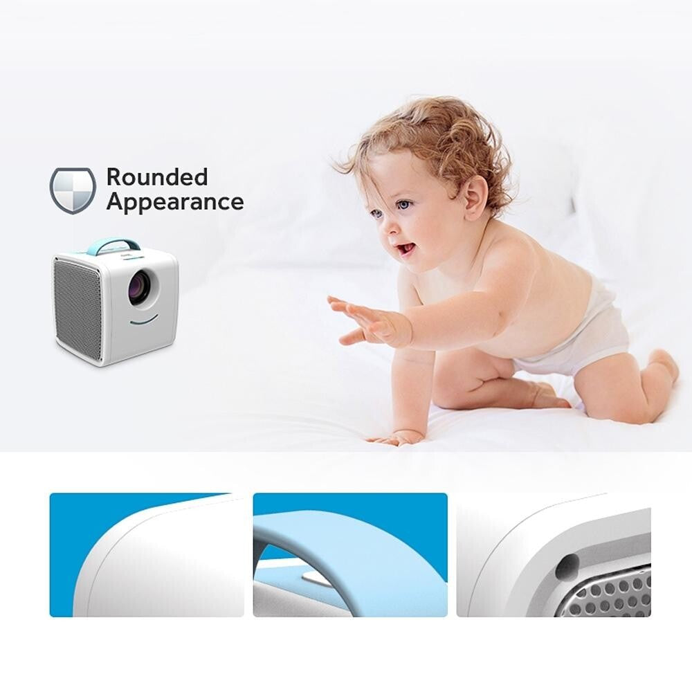 10W Children Video Projector - 30 Lumens Hd 1080P Lcd Technology Supports Av / Usb / Mini Sd / Hdmi / Audio - White - Blue
