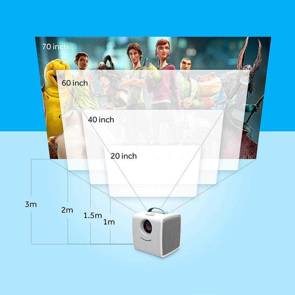 10W Children Video Projector - 30 Lumens Hd 1080P Lcd Technology Supports Av / Usb / Mini Sd / Hdmi / Audio - White - Blue