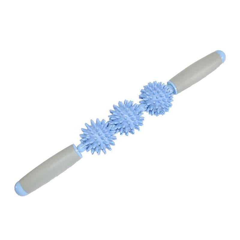 Triple Hedgehog Balls Massage Stick For Neck Leg And Hand Yoga Health Care - Blue