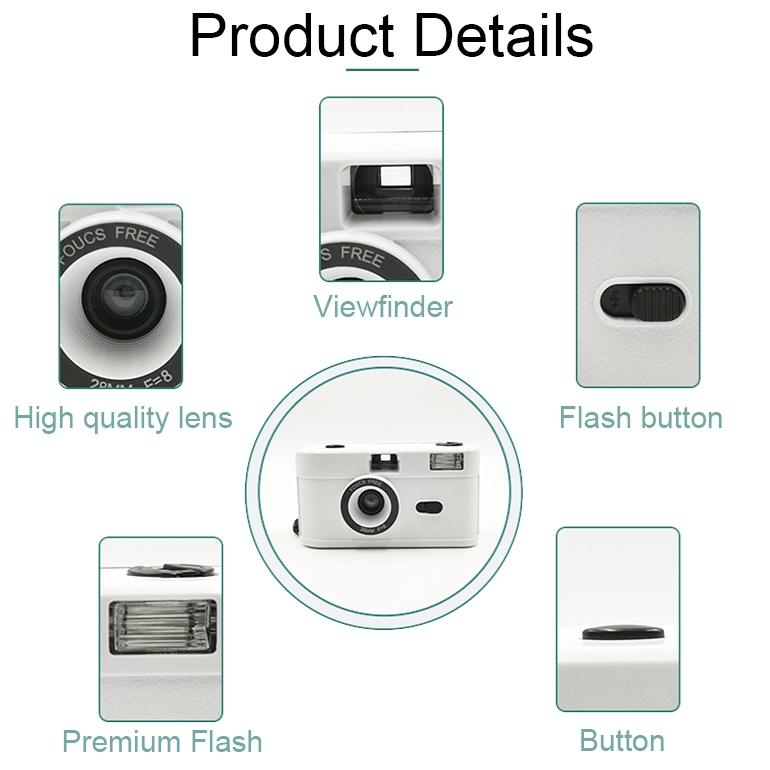 Retro Manual Reusable Film Camera for Kids - no Film - White + Green
